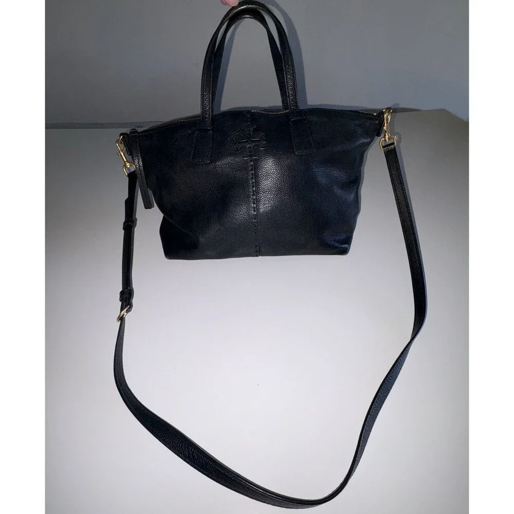 Tory Burch Black Pebbled Leather McGraw Top-Zip Satchel Crossbody Bag